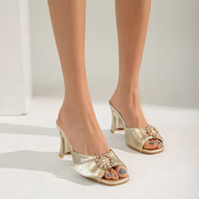 Load image into Gallery viewer, Women's Glitter Patent Leather Rhinestone Strappy Sandals | Chunky Block Heel | Square Toe