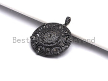 Load image into Gallery viewer, CZ Micro Pave Round Filigree Flower Pendant/Charm, Cubic Zirconia Paved Charm, Necklace Bracelet Focal Pendant, 42x46mm,sku#F632C
