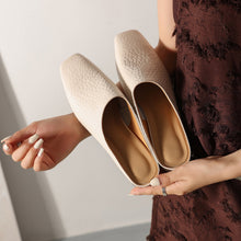 Load image into Gallery viewer, Women's Square Toe Cowhide Mules | Low Block Heel Slip-On Backless Shoes