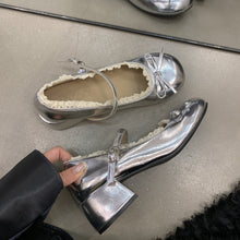 Load image into Gallery viewer, Women's French Lace Bow Mary Jane Shoes | Mid Heel Round Toe PU Leather