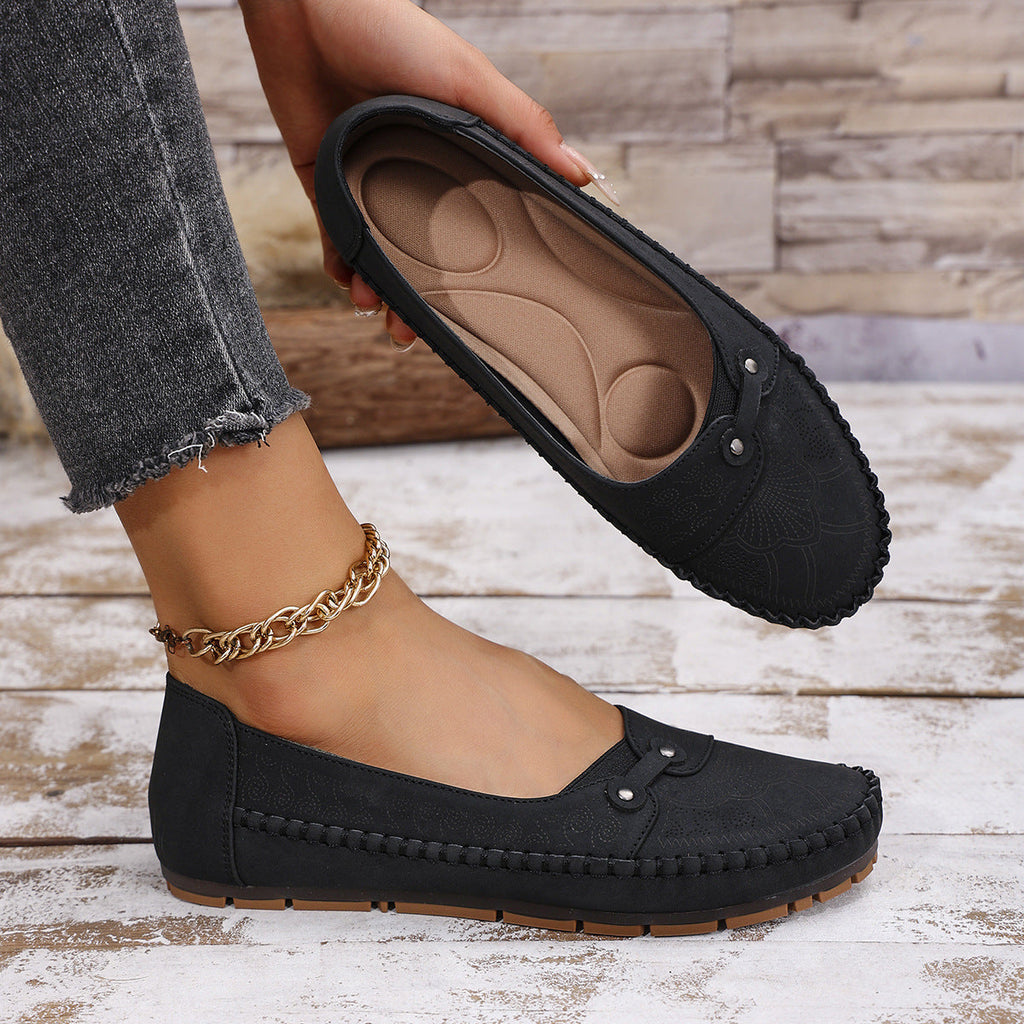 Women's Retro Flat Loafers - Comfortable Slip-On Shoes for Everyday Wear