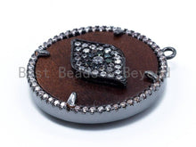 Load image into Gallery viewer, CZ Micro Pave 28x32mm Evil Eye Horn Star Cross on Round Wood Disc Pendant, sku#B50