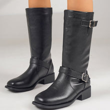 Load image into Gallery viewer, Women's Plus-Size Chunky Heel Zipper Thigh-High Boots – Synthetic Leather Over-the-Knee Boots