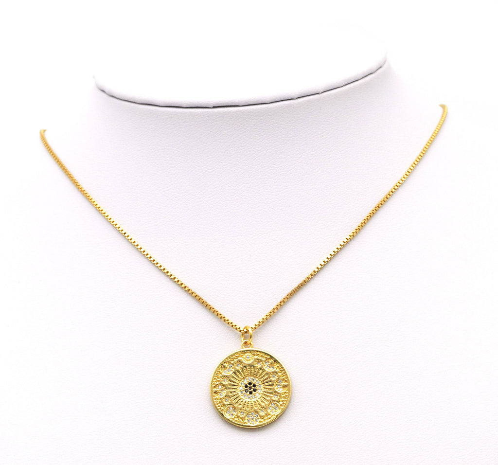 CZ Flower Round Medallion Pendant, Sku#LK600