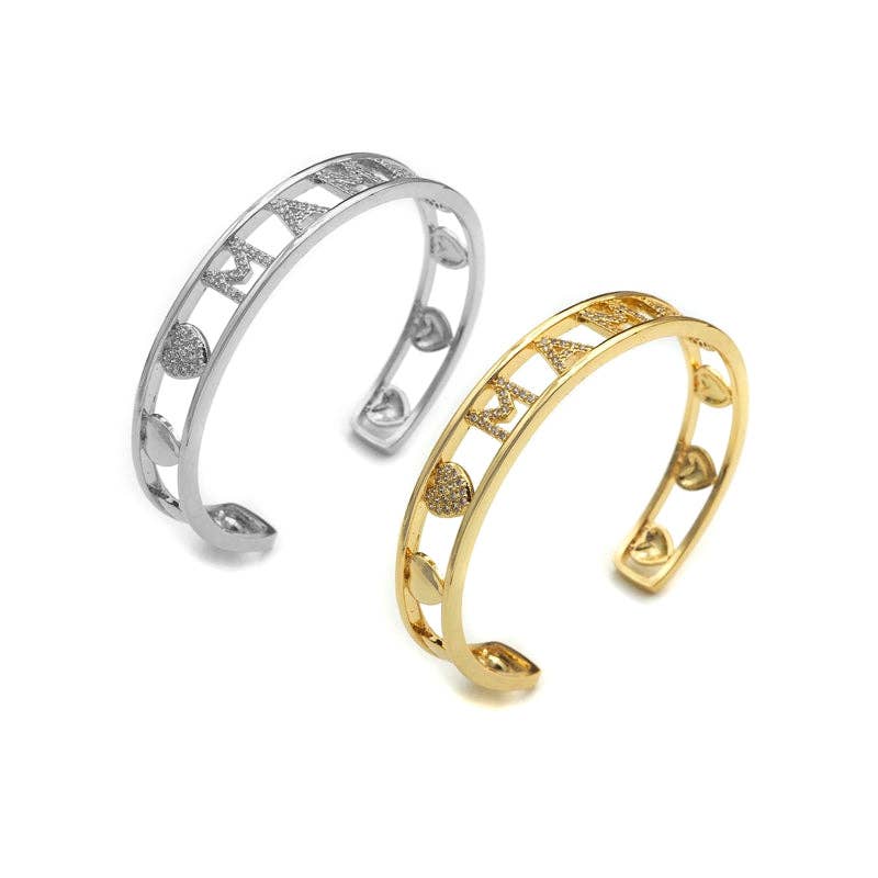 CZ Mirco Pave MAMA Open Cuff Bracelet,  Wire bracelet, Bangle bracelet,  sku#X158