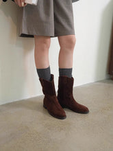 Load image into Gallery viewer, Women's Chunky Heel Ankle Boots – Slip-On Mid-Calf Block Heel Boots