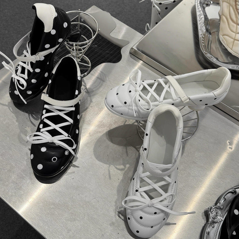 Women's Polka-Dot Mary Jane Heels - Vintage Cross-Strap Shoes