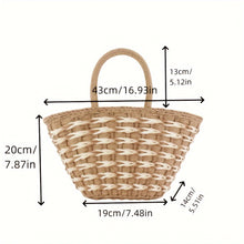 Load image into Gallery viewer, Handwoven Straw Beach Basket Bag - Color Block Shoulder Tote for Women