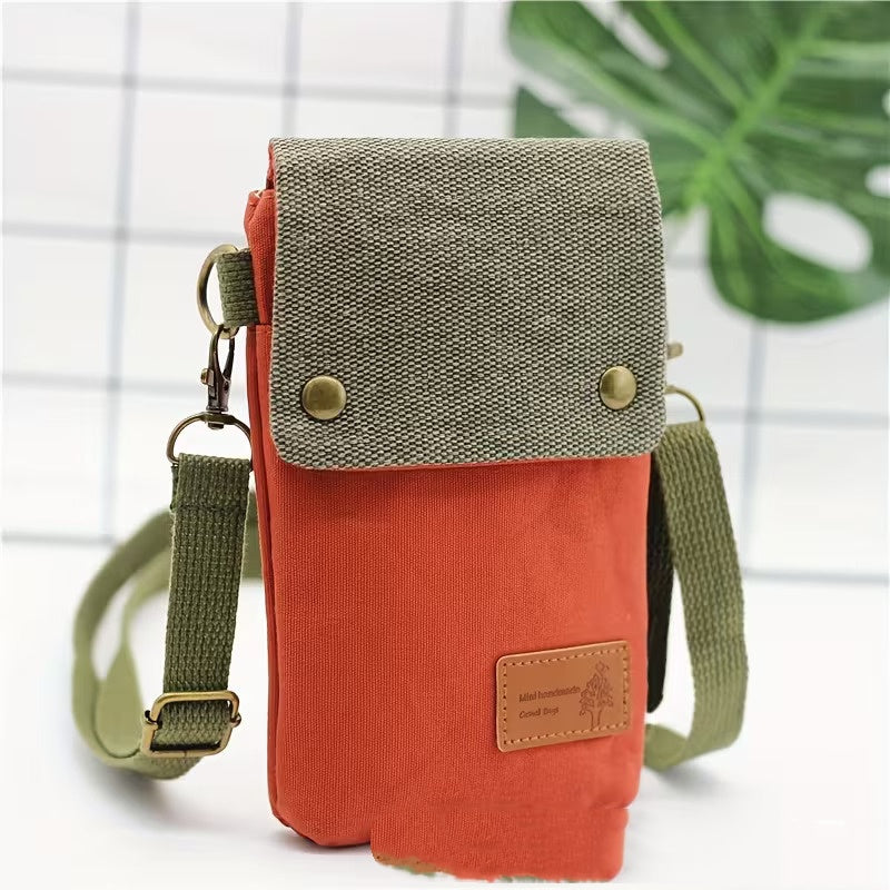 Canvas Crossbody Phone Bag - Retro European Patchwork Design for Women
