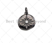Load image into Gallery viewer, Clear CZ Micro Pave North Star Coin Pendant/Charm,Star Cubic Zirconia Pendant, Silver/Gold /Rose Gold/Black Tone, 13x14mm,Sku#F1169