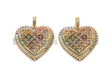 Load image into Gallery viewer, CZ Colorful Micro Pave Heart Gold With Baguette CZ Filigree Pendant, Heart Shaped Pave Pendant, Gold plated, 36x36mm, Sku#F948