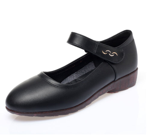 Women's Peep Toe Wedge Heel Shoes – Soft Sole Single Strap Buckle Flats | Black & Off-White