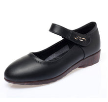Load image into Gallery viewer, Women's Peep Toe Wedge Heel Shoes – Soft Sole Single Strap Buckle Flats | Black &amp; Off-White
