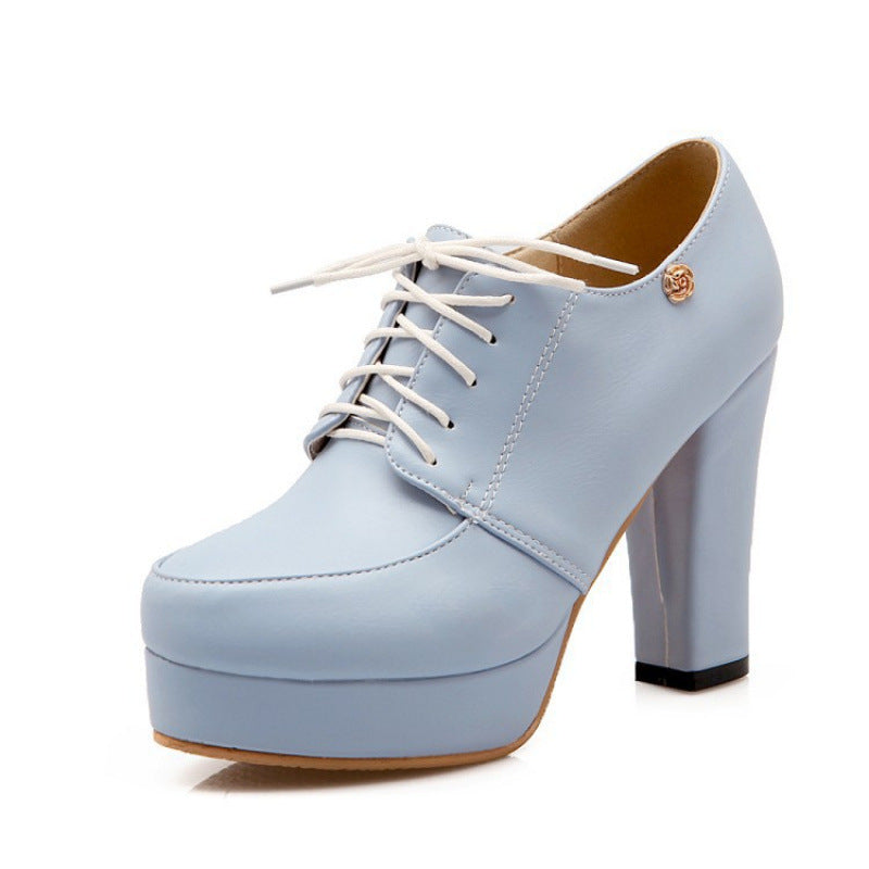 Women's Chunky Heel Lace-Up Pumps | Vintage Round Toe Platform Shoes
