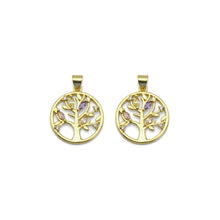 Load image into Gallery viewer, Gold Colorful CZ Tree On Round Ring Charm, Sku#LD421