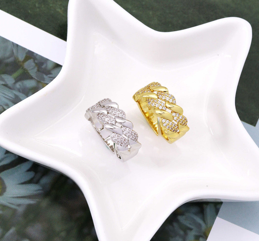 CZ Pave Chunky Chain Link Ring, Sku#B208