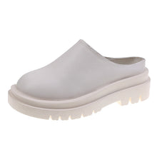Load image into Gallery viewer, Women's Chunky-Soled Closed-Toe Mules | Round Toe Slip-On Casual Shoes | Beige &amp; Black
