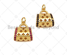 Load image into Gallery viewer, 3D Black/Fuchsia CZ Micro Pave Star Clover Handbag Shape Charm/Pendant, Purse Bag Charm, hand bag Pave Pendant, 16x17mm, Sku#LK186