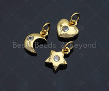 Load image into Gallery viewer, CZ Micro Pave  Cresent Moon Heart Star Shape Pendant, Gold Plated Jewelry, Necklace Bracelet Charm Pendant, 9x10mm,sku#LD04