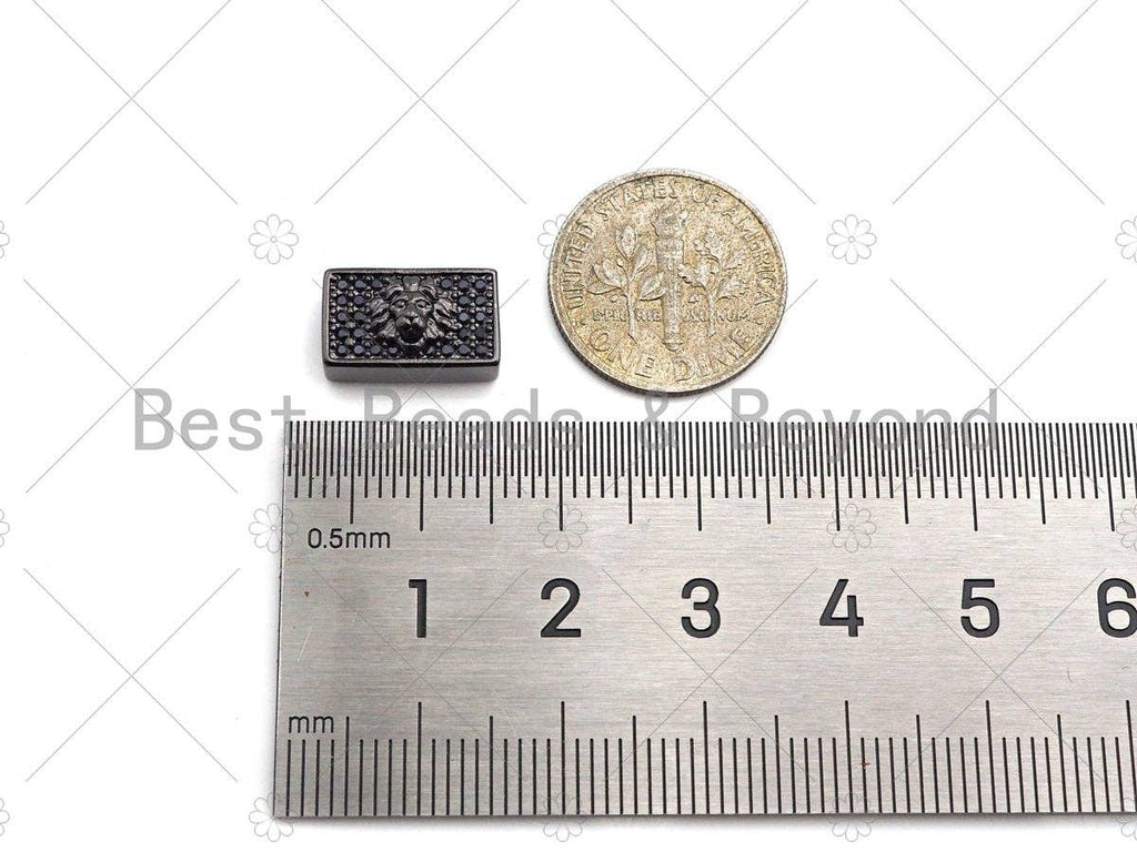 Black CZ Large Hole Embossment Lion Head Spacer Pave Beads, Cubic Zirconia Cuboid Spacer Beads, Men's Bracelet Findings,13x8mm, SKU#LD10