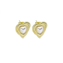 Load image into Gallery viewer, Gold White Pearl Heart Stud Earrings, Sku#LD480