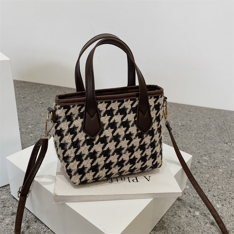 Women's Houndstooth Shoulder Bag | Checkered Wool Crossbody Handbag & Messenger Tote
