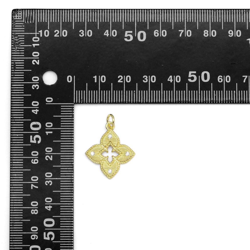 Clear CZ Gold Quatrefoil Flower Charm, Sku#LX366