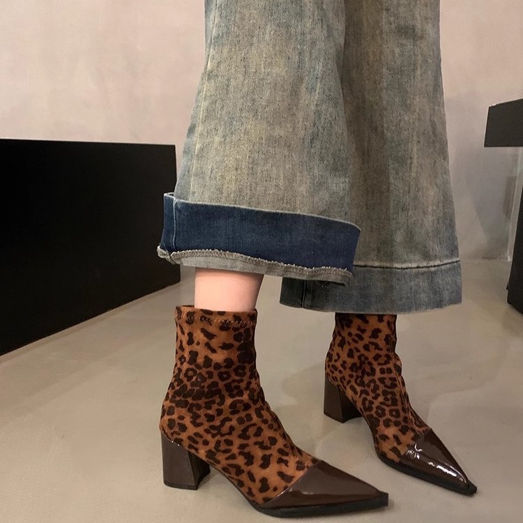 Women's Chunky Heel Pointed Toe Slip-On Boots | Microfiber Leather | Low Heel Ankle Boots