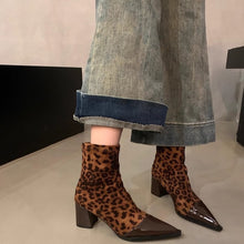 Load image into Gallery viewer, Women's Chunky Heel Pointed Toe Slip-On Boots | Microfiber Leather | Low Heel Ankle Boots