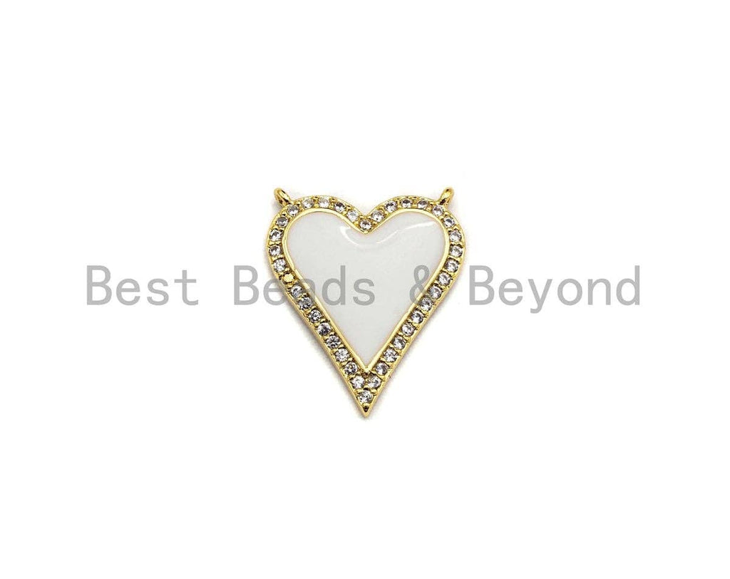 Enamel White and Black heart Pendant, CZ Micro Pave Oil Drop Heart pendant, Enamel Jewelry,16x19mm, #Z481