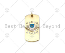 Load image into Gallery viewer, CZ Micro Pave Turquoise Blue Evil Eye Dog tag charm,18K Gold Filled Evil Eye Charm,Sku#L581