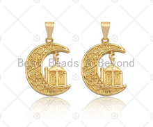 Load image into Gallery viewer, CZ Micro Pave Palace On Cresent Moon Shape Pendant/Charm, Sku#F1358C