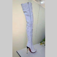 Load image into Gallery viewer, Women's Over-the-Knee Chunky Metal Heel Boots – Plus Size, Pointed Toe, Side Zipper, PU Leather