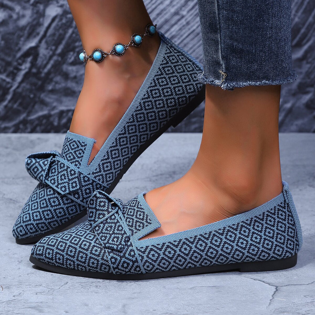 Bow-Tie Loafers | Breathable Mesh Slip-On Pointed Toe Flats