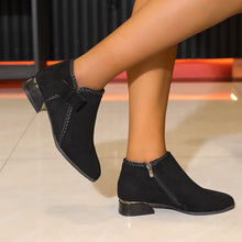 Load image into Gallery viewer, Women's Bow-Tie Pointed-Toe Chunky Heel Ankle Boots - Side Zipper Suede Boots