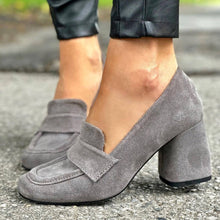 Load image into Gallery viewer, Women's Square Toe High Heel Slip-On Shoes - Chunky Heel Suede Pumps Plus Size