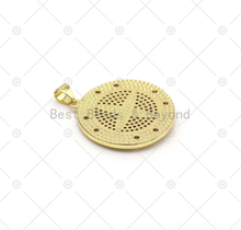 Load image into Gallery viewer, CZ Micro Pave Compass On Round Coin Shape Pendant, 18K gold Filled Medallion Charm, Necklace Bracelet Charm, Sku#LK531