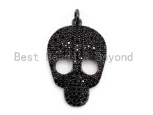 Load image into Gallery viewer, Black CZ Pave On Black Micro Pave Skull Head Charm Beads, Halloween Beads, Cubic Zirconia Pave Skull Charm,Skull Pendant 18x27mm, sku#F381