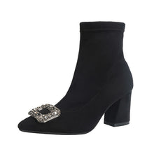 Load image into Gallery viewer, Women's Pointed-Toe Chunky Heel Ankle Boots | Suede Slip-On Block Heel Booties