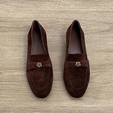 Load image into Gallery viewer, Women's Retro Camellia Sheepskin Loafers | Chunky Low Heel Slip-On Flats