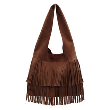 Load image into Gallery viewer, Retro Tassel Bucket Bag for Women – PU Leather Shoulder Bag with Suede Lining