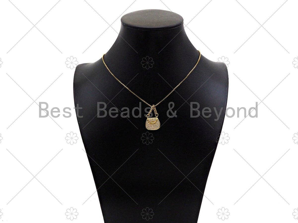Gold Filled CZ Micro Pave Fashion Bag Shape Pendant,18k Gold Filled Lady's Bag Charm, Necklace Bracelet Charm Pendant,16x16mm,Sku#LK358