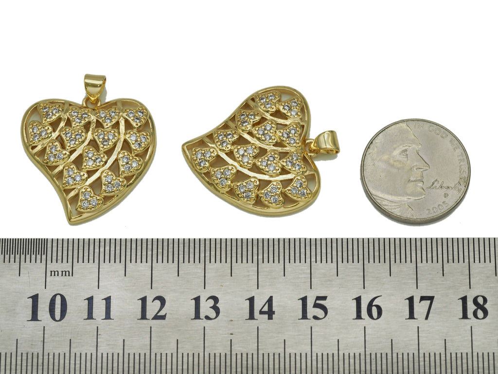 CZ Hollow Out Multiple Hearts Charm, Sku#LD281