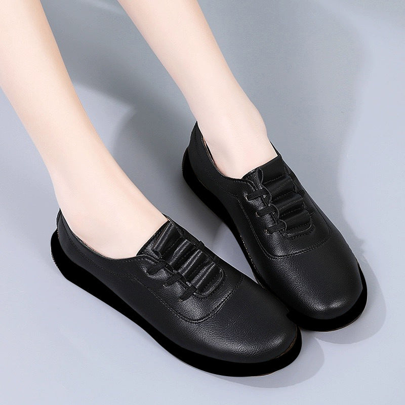 Women's Casual Lace-Up Leather Shoes – Lightweight Soft-Soled Comfort Flats