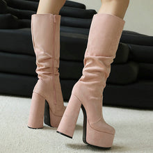 Load image into Gallery viewer, Women's Stretch Suede Waterproof Chunky High Heel Boots | Side Zipper | Sarah Express
