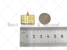Load image into Gallery viewer, 18K Dainty Gold Love Luck Cross On Book Shape Pendant/Charm,Book Medallion Charm, Necklace Bracelet Charm Pendant,20x16mm, Sku#LK255