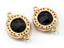 Load image into Gallery viewer, Round Faceted Glass Bezel connector , Green/Black/Smoke, 12x15mm, sku#A74