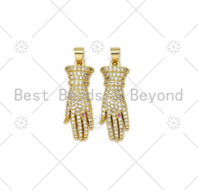 Load image into Gallery viewer, CZ Micro Pave Glove Shape Pendant/Charm, 18K Gold Filled Hand Charm, Necklace Bracelet Charm Pendant, 28x10mm,Sku#LK412