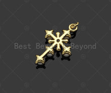 Load image into Gallery viewer, Gold Filled CZ Micro Pave Pearl On Cross Shape Pendant, 18k Gold Filled Mother of Pearl Charm, Necklace Bracelet Pendant, 23x15mm,Sku#LD103