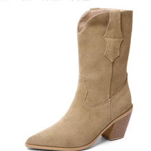 Load image into Gallery viewer, Women's Chunky High Heel Western Cowboy Boots – Pointed Toe Mid-Calf Knight Boots